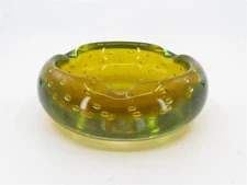 Vintage Unmarked Bubble Amber Glass Cigar Ashtray 6.5" Diameter x 2.25" Tall