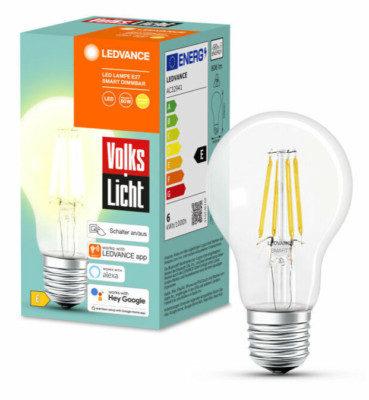 LEDVANCE LED Lampe E27  SMART +  Dimmbar Filament 6W Warmweiß Bluetooth wie 60W