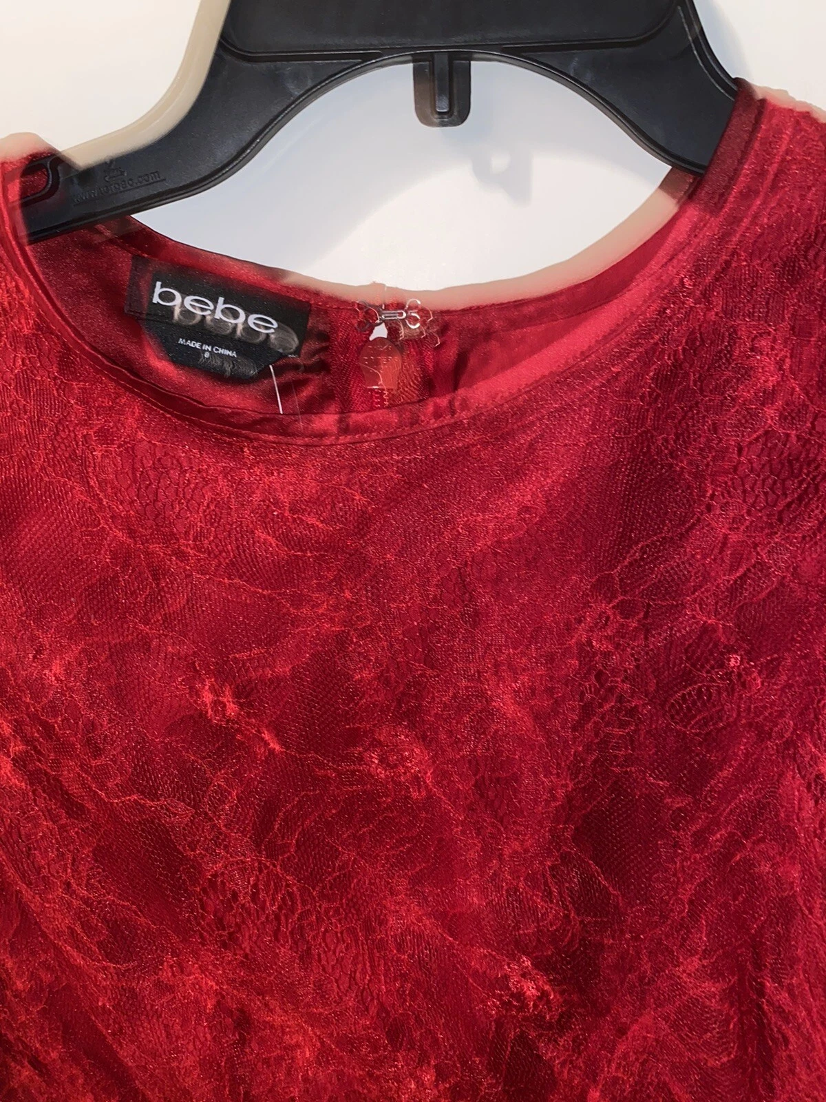 Mini abito BEBE rosso pizzo spirale nuovo con etichette volant taglia 8 HTF foderato San Valentino romantico