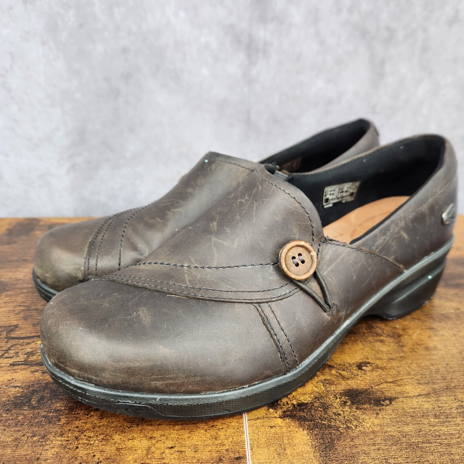 Zoccoli Keen Mora donna 9 5 pelle marrone scarpe comode slip on zeppa casual