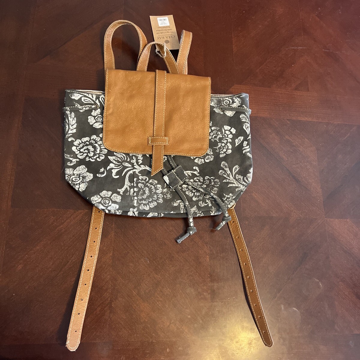 Clea Ray Backpack Recycled Canvas Flowers And Leather Women