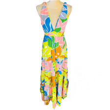 Maaji Selvatik Marea Knit Cover-Up Maxi Dress, Yellow/Blue Size Small 2/4, NWT