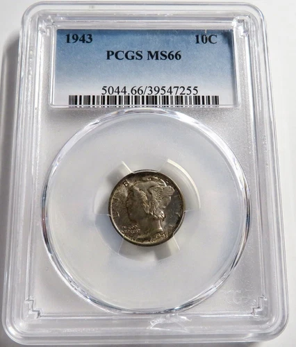1943 Mercury Silver Dime PGCS MS-66 Colorful Toned Tail Side This Exact Cert #