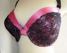 Vtg Frederick s of Hollywood PINK Satin Black Va Va Voom Style Exxtreme Bra 36F
