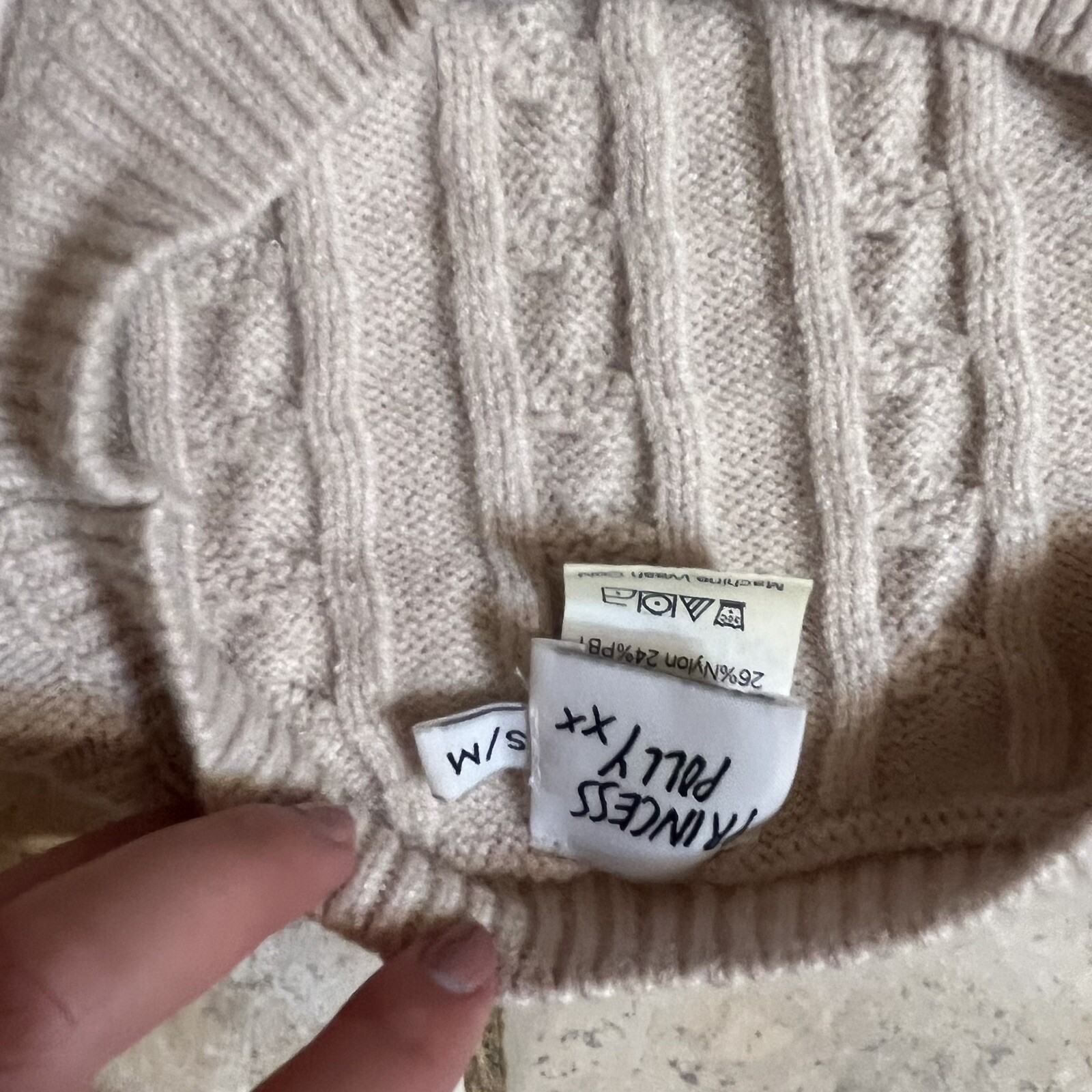 Princess Polly Cream Crewneck Cable Knit Pullover Sweater Jumper Size S