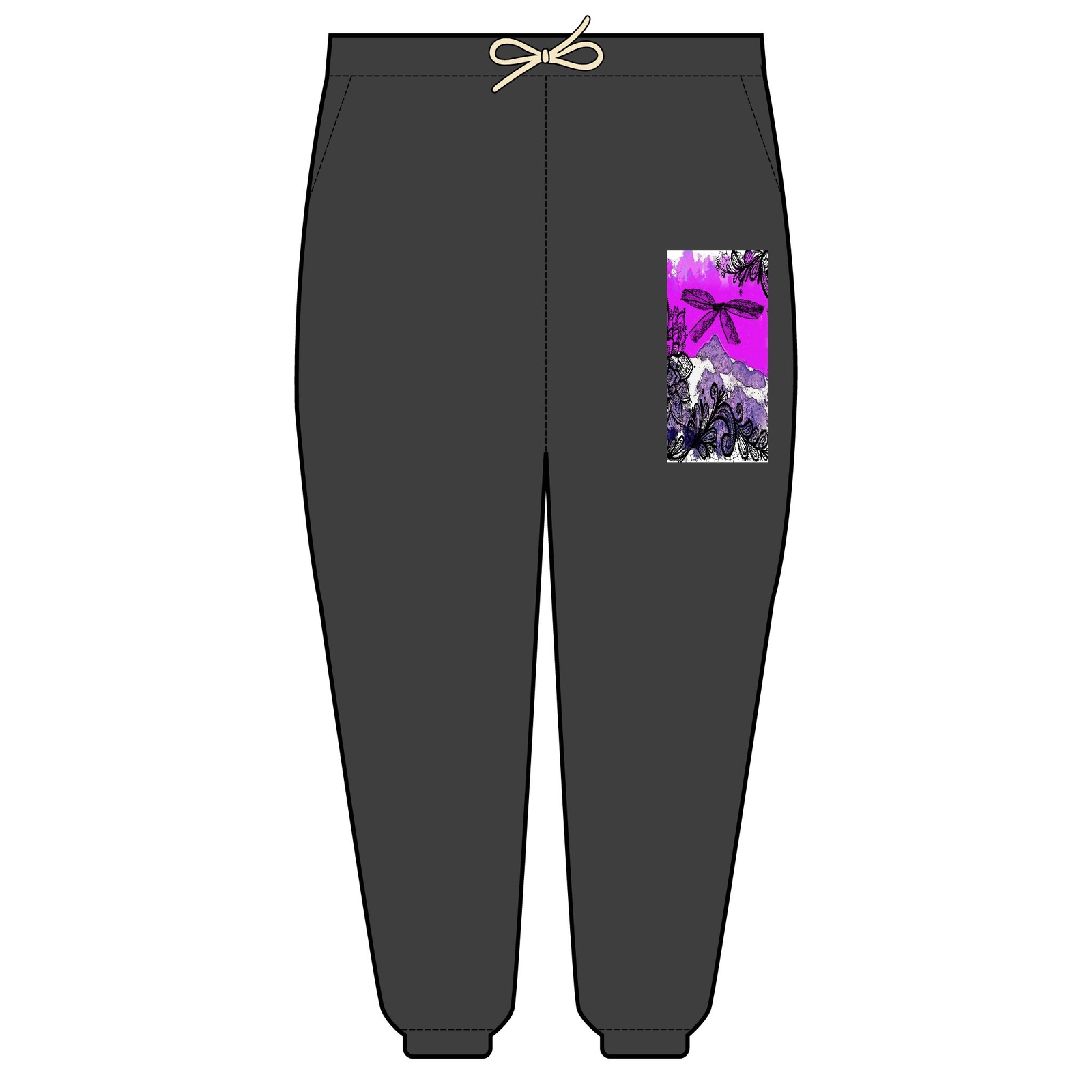 Cozy Black Lace Bow Fleece Sweatpants for Artsy Loungewear