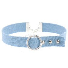 Blue Denim Rhinestone Choker Collar Necklace Party Accessories Gothic Punk