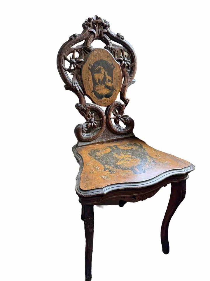 Antigua Silla de Salón Musical Renacimiento Alemán Negro Bosque Marquetería C 1880 Foto 3 de 4
