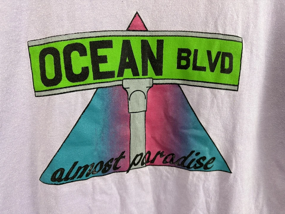 Camiseta De Colección Años 80 Ocean Blvd Almost Paradise Surf Myrtle Paper Delgada Violeta Talla L Foto 2 de 4