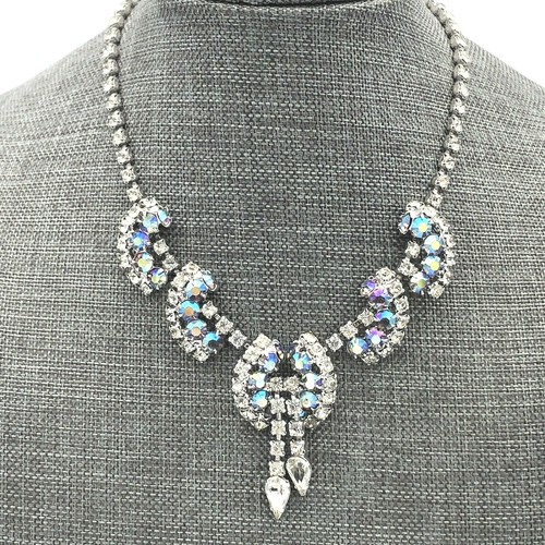 Rhinestone Choker Necklace Clear AB Rhinestones Vintage - Picture 1 of 12