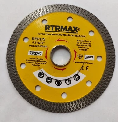 RTRMAX 115mm DIAMOND CUTTING DISC 0.8mm ULTRA THIN ANGLE GRINDER BLADE PORCELAIN TILE