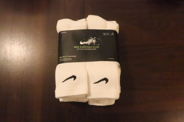 Nike Men's 245212 Everyday Plus Cushion Crew Training Socks 6 Pair White Size L for sale online 