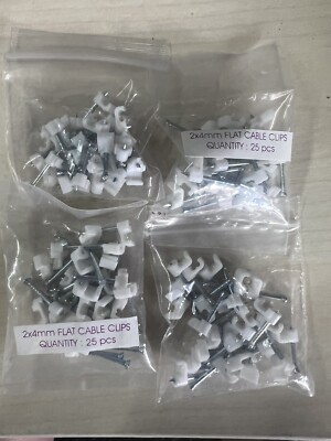 100x Flach Weiß Kabelclips 4mm
