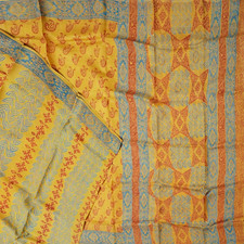 Sari Vintage Senape 100% Sete Pura Stampata Indiana 6YD Tessuto Decorativo