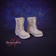 1/4 1/3 BJD Shoes Round-toe PU Leather Boots Wave Edge Lace-up Ribbon Shoelace