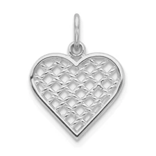 REAL 10k White Gold Heart Small Mesh Charm Pendant 20x12mm