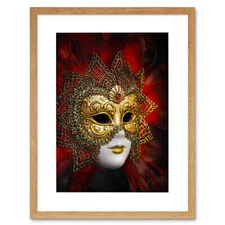 Photo Venetian Mask Carnival Gold Red Ornate Design Framed Wall Art Print