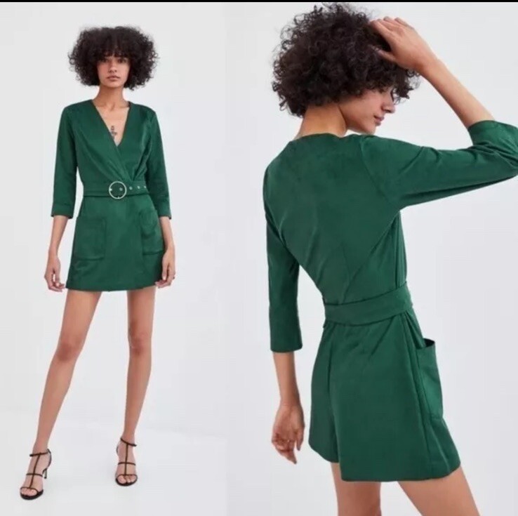 Zara Emerald Green Faux Suede Elegant Belted Romper Sz Xs TRF Collection | eBay Zara Emerald Green Faux Suede Elegant Belted Romper Sz Xs TRF Collection | eBay