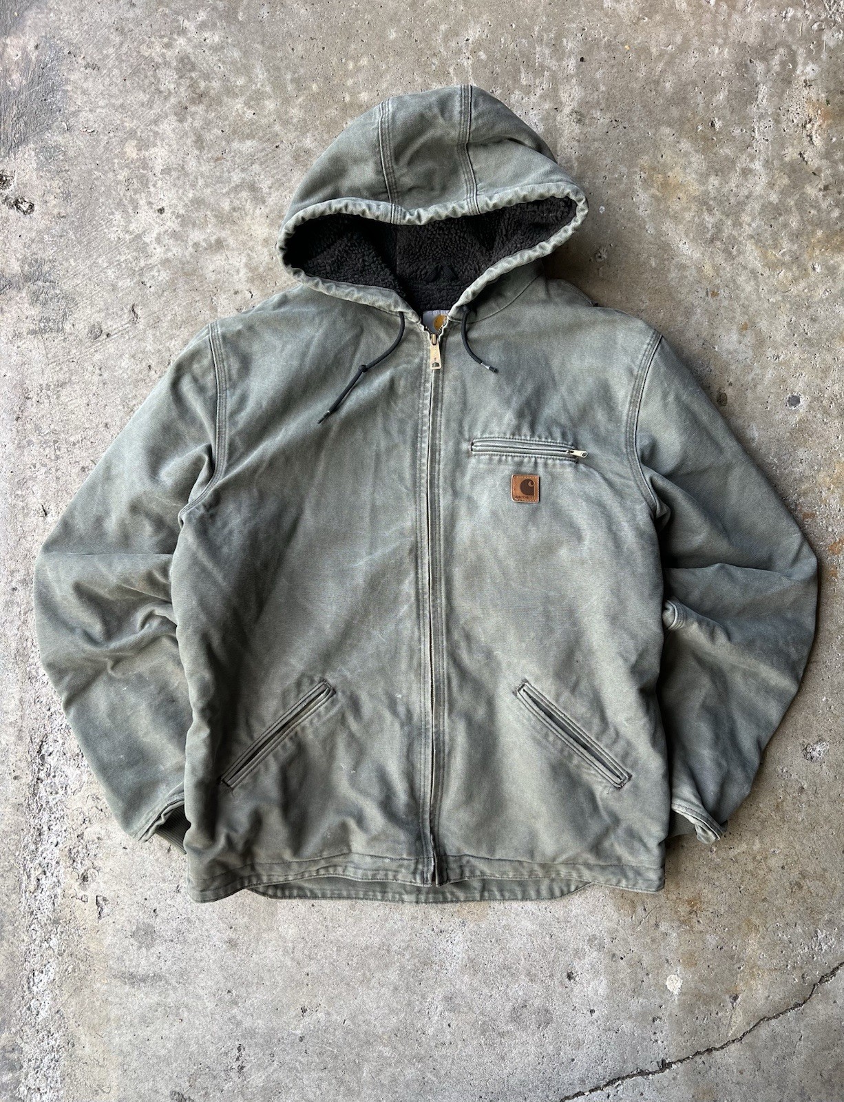 Carhartt J141 Sherpa Lined Zip-Up Jacket in Green Large Tall Canvas