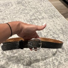 Women  s Western Tooled Belt Black/Brown Adjustable Buckle One Size Medium