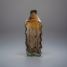 RARE C1970 MDINA MICHAEL HARRIS BROWN BARK TEXTURED BOTTLE VASE 13”