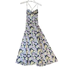ASTR The Label Gala Bustier Floral Lace Up Back Midi Satin Dress Womens Medium