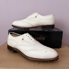 NEW FootJoy Classics White pebble Leather brogue wingtip golf shoes Men's 9.5C