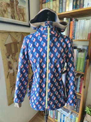 Handmade Softshell Regenjacke Gr. S Blau/Rosa Kapuze Reißverschluss gepunktet