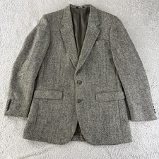 Vintage Harris Tweed Blazer Men 42 Gray Herringbone Wool Sport Coat Tail Classic