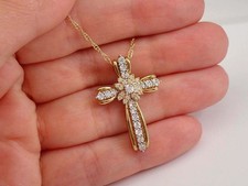 1.50Ct Round Cut VVS1 Diamond Cross Pendant 14K Yellow Gold Plated 18"Free Chain