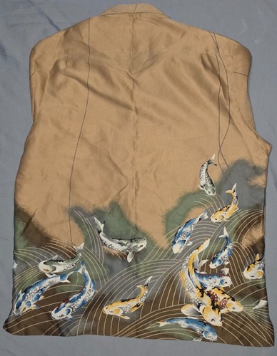 Vintage 1970’s Tori Richard Hawaiian Shirt Tan Koi Single Stitch Sz Large - Picture 5 of 7