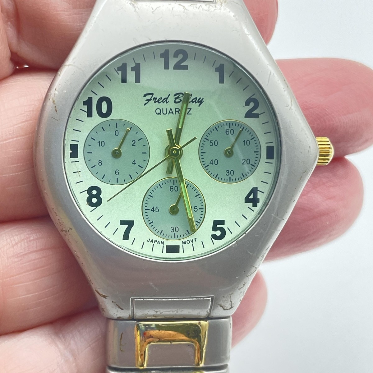 Fred Belay Quartz Movement Blue Face Copper Colored Watch With Crystals Fred Belay Quartz Japan Red Dial Vintage Pave Crystals Wrist  main image 2