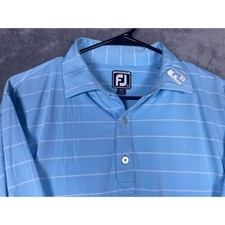 FootJoy Athletic Fit Golf Polo Shirt Mens Large Blue White Striped Short Sleeve