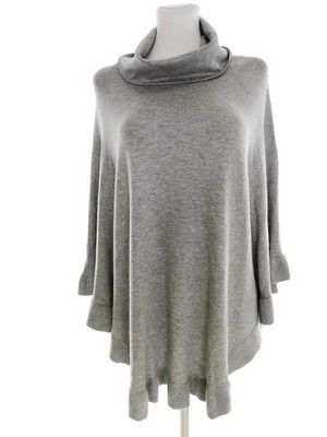 FREE QUENT Damen Poncho Pullover Gr. S Grau Viskose Leichter Strick Langer Ärmel