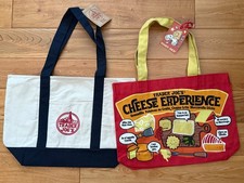 SET OF 2 NEW - Trader Joe's Large Tote Bag Navy / Cream w/ Lg Cheese Tote