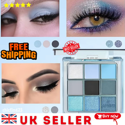 K'APEINE blaue Lidschattenpalette 9 Farben matt Schimmer wasserfest Ozean Make-up UK