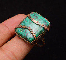 Malachite Gemstone Copper Wire Wrapped Handmade Jewelry Ring Size 11