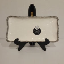 Pampa Bay Salerno Collection Porcelain White Serving Tray w/ Silver Beaded Edge