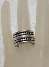 SOLID 925 SILVER DESIGNED 1/2" WIDE BAND RING/ SIZE 7.5