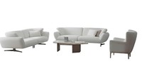 Wohnzimmer-Set Sofa Sessel Couchtisch Weiß Moderner Stil Holzplatte