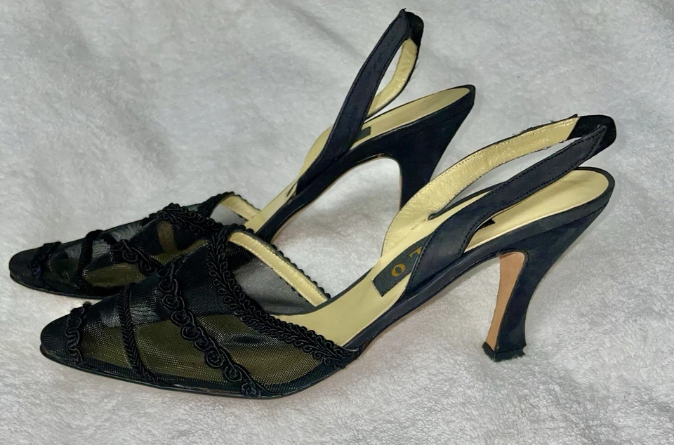 Zapatos de tacón House of Zalo Designer negros de malla transparente talla 8 nuevos Foto 3 de 4