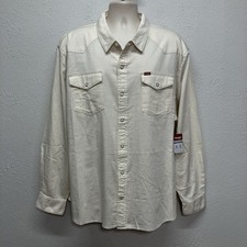 Wrangler Pearl Snap Shirt Mens 3XL Cream Long Sleeve Pockets Sunglass Cleaner