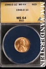 1946-D Lincoln Wheat Cent - ANACS MS 64 Red - Scarce  No Reserve  #SLK676