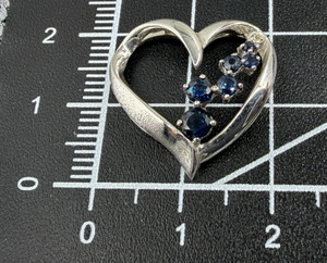 Scattered Blue Sapphire Floating Heart Pendant - 14k White Gold - 2.00 Grams