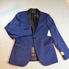 J.Ferrar Evening Edition Navy Slim Fit Tuxedo Jacket 38S Short Satin Shawl