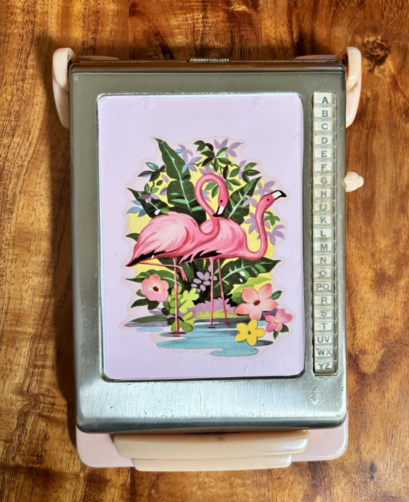 VTG Bates Cavelier List Finder Pink Flamingo Address Book UNUSED MCM Retro RARE