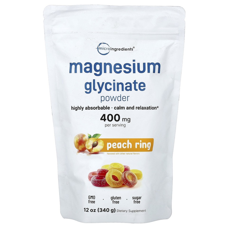 Magnesium Glycinate Powder, Peach Rings, 12 oz (340 g)