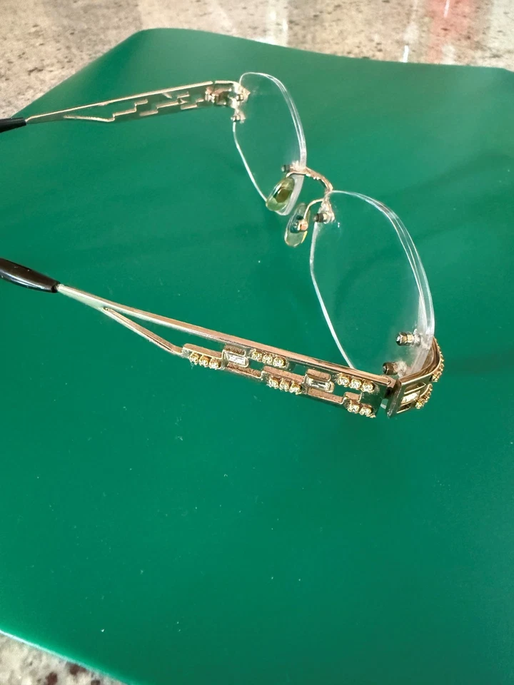 Authentic CAVIAR Eyeglasses Gold Rimless Frames Swarovski Crystals - Image 2 of 4