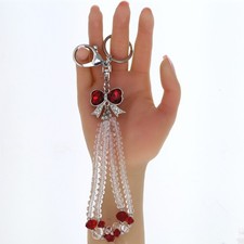 Silver Fashionable Beaded Bag Charm or Keychain Crystal Rhinestone Bow Shape