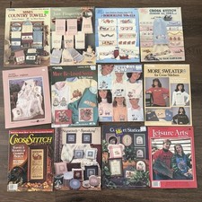 Vintage Cross Stitch Pattern Magazine Lot 12 Leisure Arts Towels Sweaters